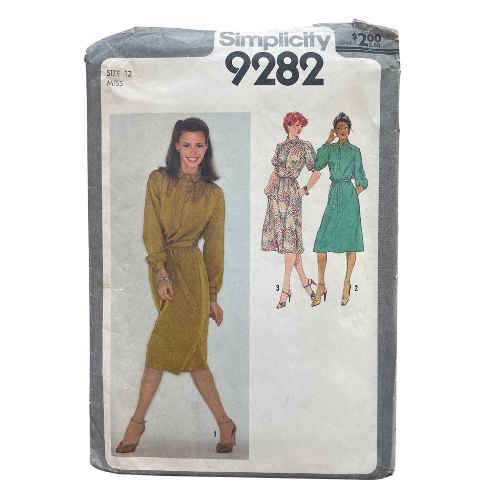 70s Simplicity 9282 Sewing Pattern Size 12 Dress and Tie Belt Vintage Miss CUT